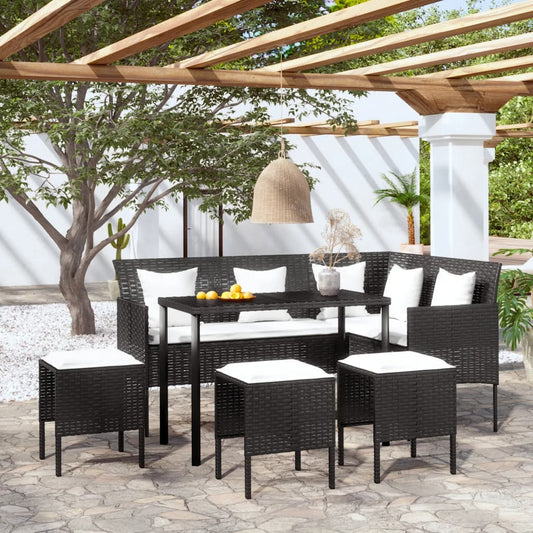 5-delige Loungeset met kussens L-vormig poly rattan zwart Tuinsets | Creëer jouw Trendy Thuis | Gratis bezorgd & Retour | Trendy.nl