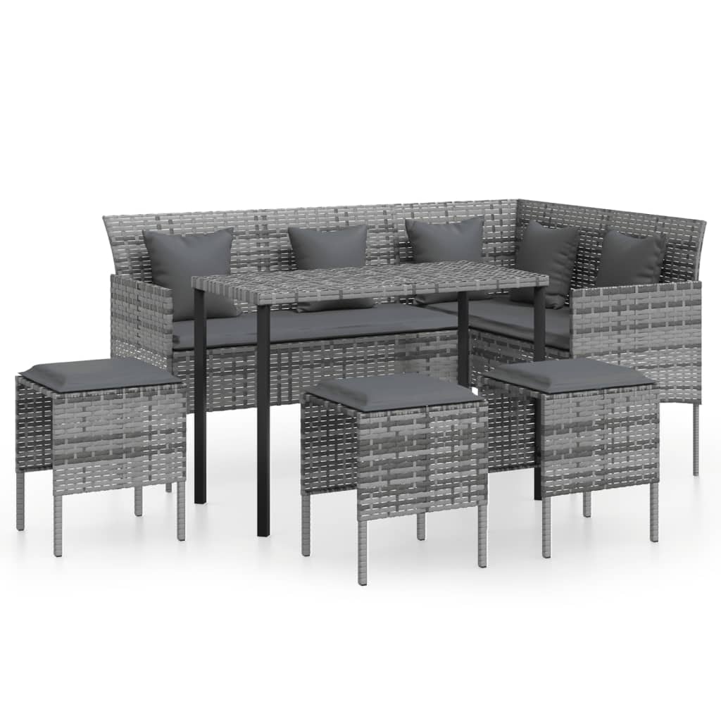 5-delige Loungeset met kussens L-vormig poly rattan grijs Tuinsets | Creëer jouw Trendy Thuis | Gratis bezorgd & Retour | Trendy.nl