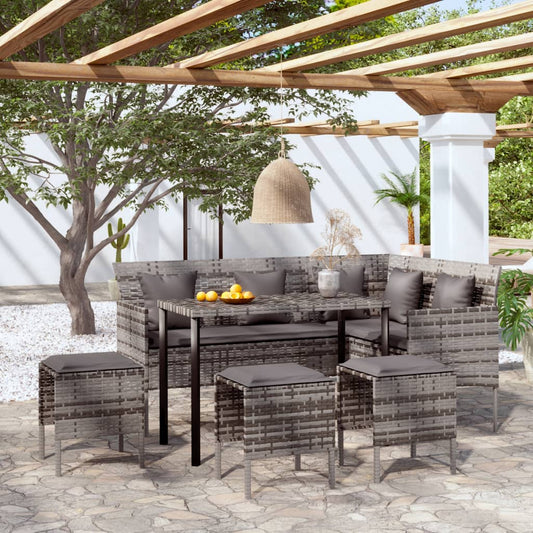 5-delige Loungeset met kussens L-vormig poly rattan grijs Tuinsets | Creëer jouw Trendy Thuis | Gratis bezorgd & Retour | Trendy.nl