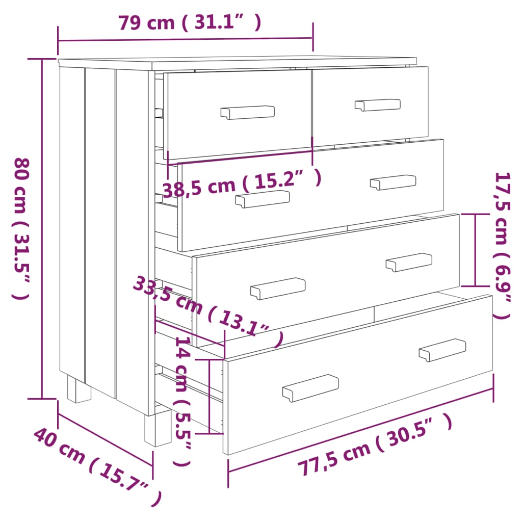 Dressoir HAMAR 79x40x80 cm massief grenenhout honingbruin Dressoirs & buffetkasten | Creëer jouw Trendy Thuis | Gratis bezorgd & Retour | Trendy.nl