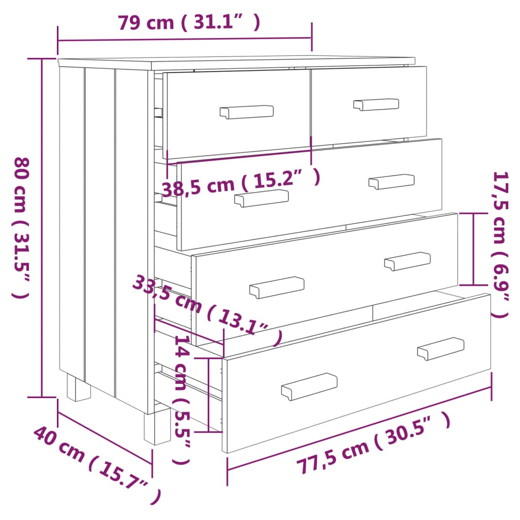 Dressoir HAMAR 79x40x80 cm massief grenenhout lichtgrijs Dressoirs & buffetkasten | Creëer jouw Trendy Thuis | Gratis bezorgd & Retour | Trendy.nl