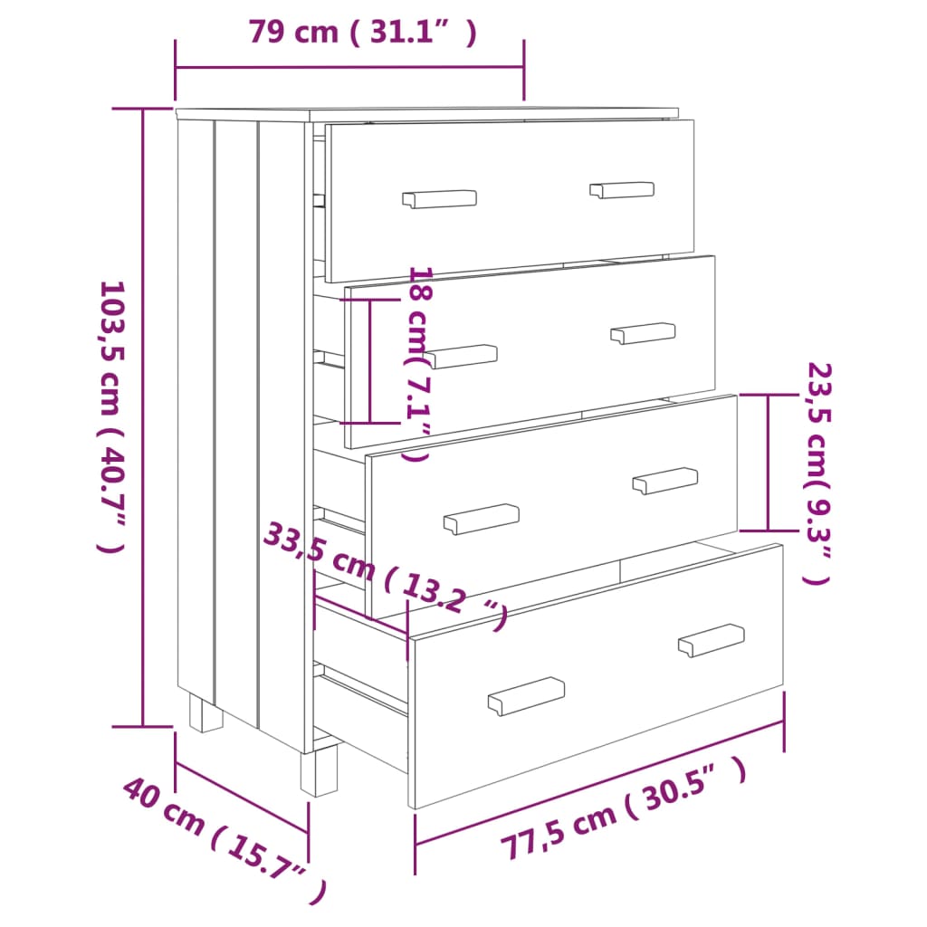 Dressoir HAMAR 79x40x103,5 cm massief grenenhout donkergrijs Dressoirs & buffetkasten | Creëer jouw Trendy Thuis | Gratis bezorgd & Retour | Trendy.nl