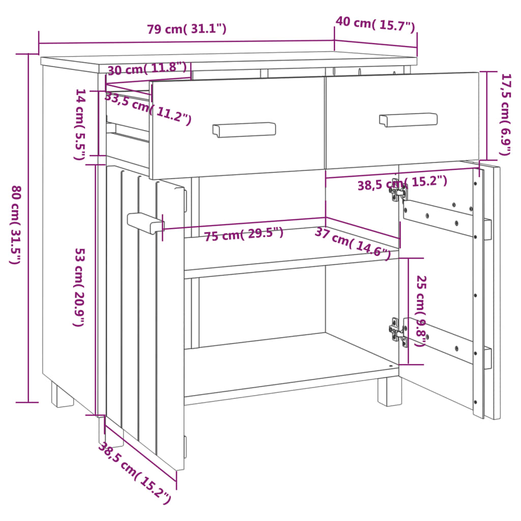 Dressoir HAMAR 79x40x80 cm massief grenenhout honingbruin Dressoirs & buffetkasten | Creëer jouw Trendy Thuis | Gratis bezorgd & Retour | Trendy.nl