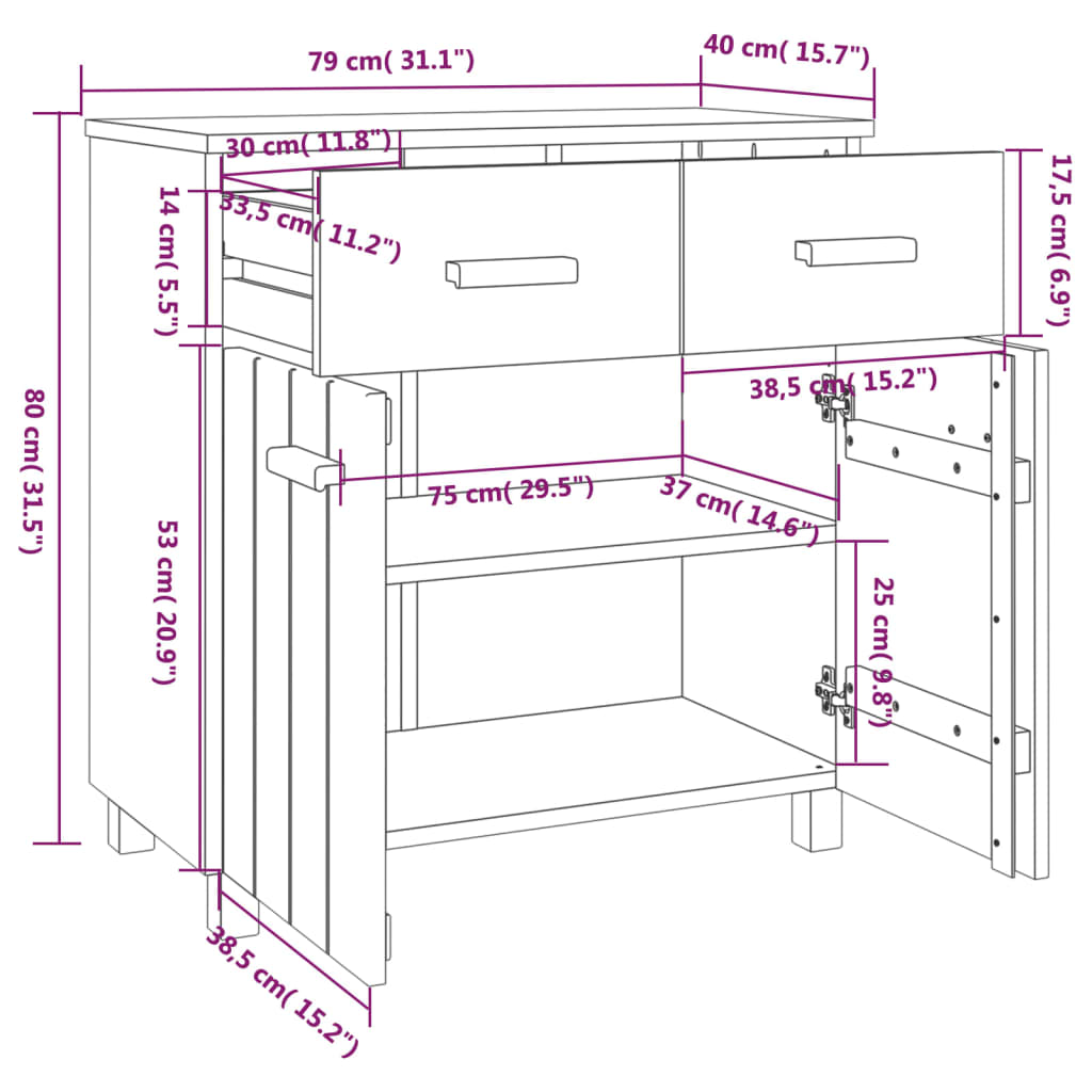 Dressoir HAMAR 79x40x80 cm massief grenenhout wit Dressoirs & buffetkasten | Creëer jouw Trendy Thuis | Gratis bezorgd & Retour | Trendy.nl