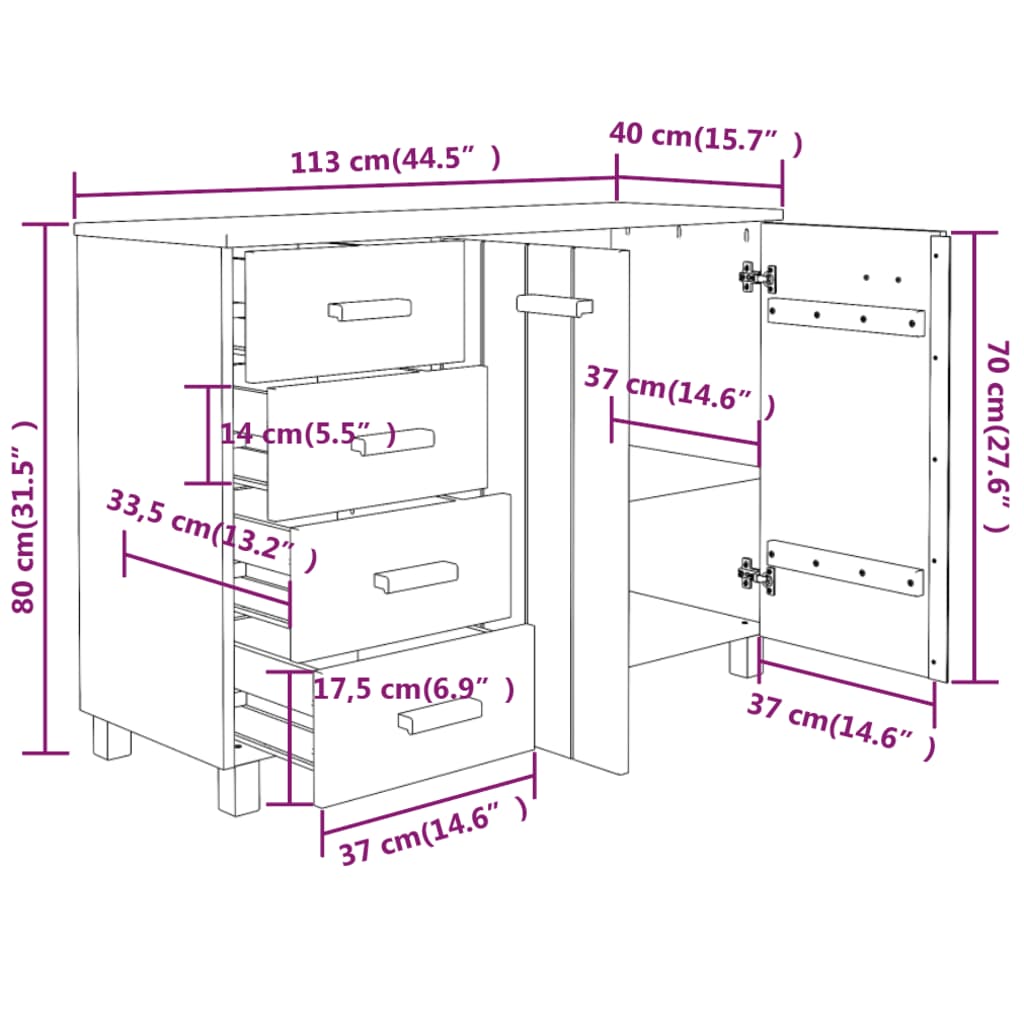 Dressoir HAMAR 113x40x80 cm massief grenenhout honingbruin Dressoirs & buffetkasten | Creëer jouw Trendy Thuis | Gratis bezorgd & Retour | Trendy.nl