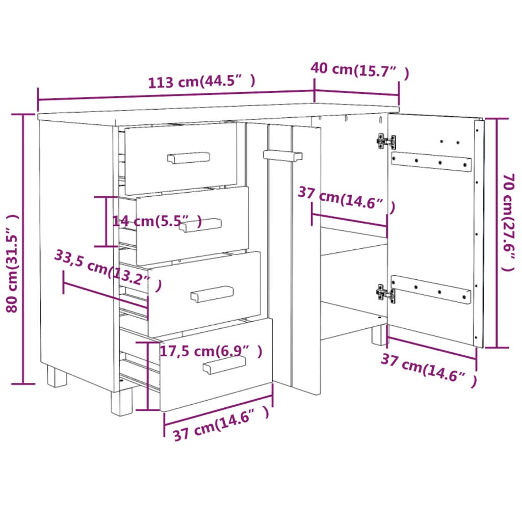 Dressoir HAMAR 113x40x80 cm massief grenenhout donkergrijs Dressoirs & buffetkasten | Creëer jouw Trendy Thuis | Gratis bezorgd & Retour | Trendy.nl