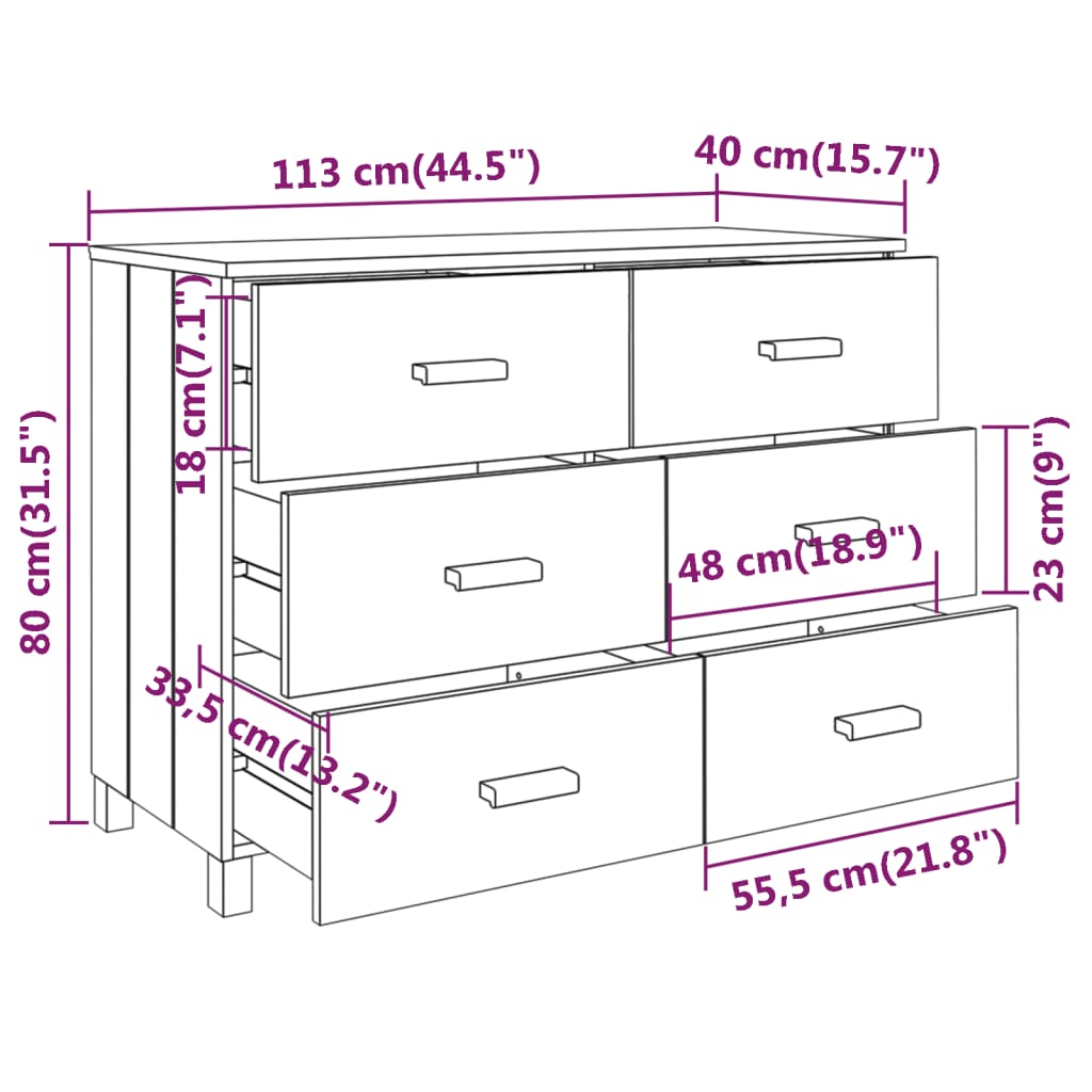 Dressoir HAMAR 113x40x80 cm massief grenenhout lichtgrijs Dressoirs & buffetkasten | Creëer jouw Trendy Thuis | Gratis bezorgd & Retour | Trendy.nl