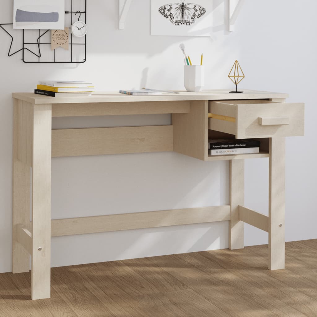 Stijlvol Bureau HAMAR van massief grenenhout in honingbruine kleur - 110x40x75 cm Bureaus | Creëer jouw Trendy Thuis | Gratis bezorgd & Retour | Trendy.nl