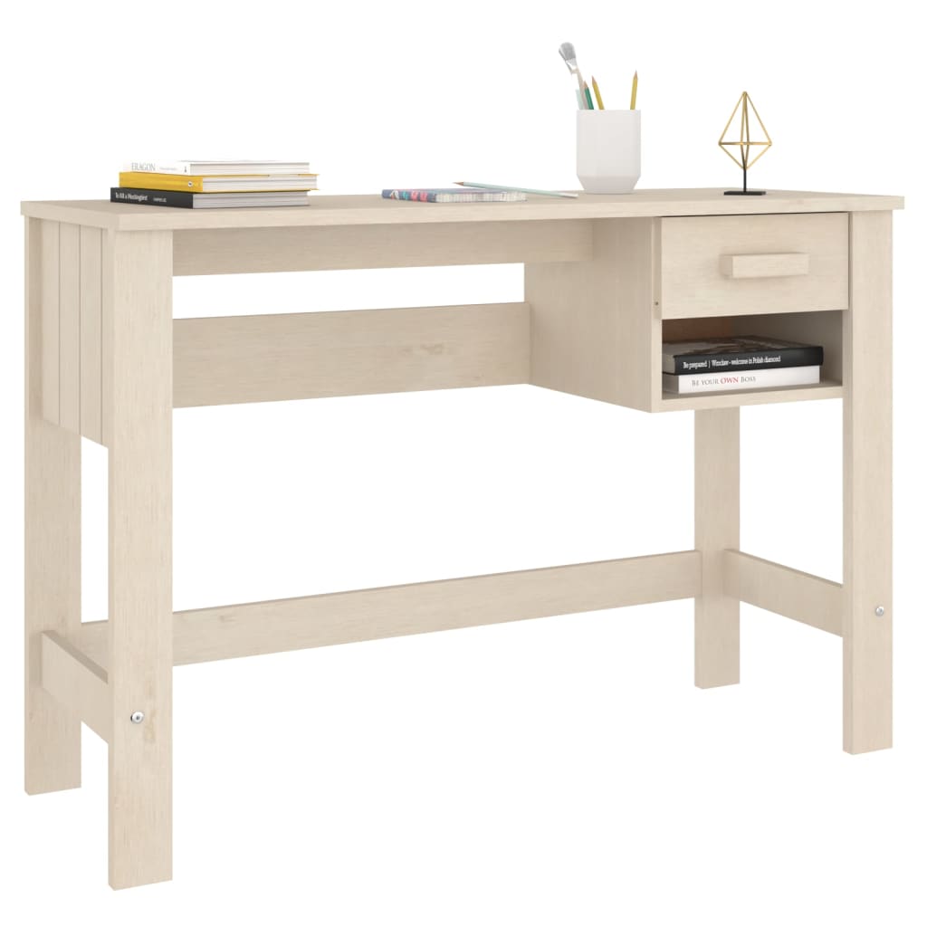 Stijlvol Bureau HAMAR van massief grenenhout in honingbruine kleur - 110x40x75 cm Bureaus | Creëer jouw Trendy Thuis | Gratis bezorgd & Retour | Trendy.nl