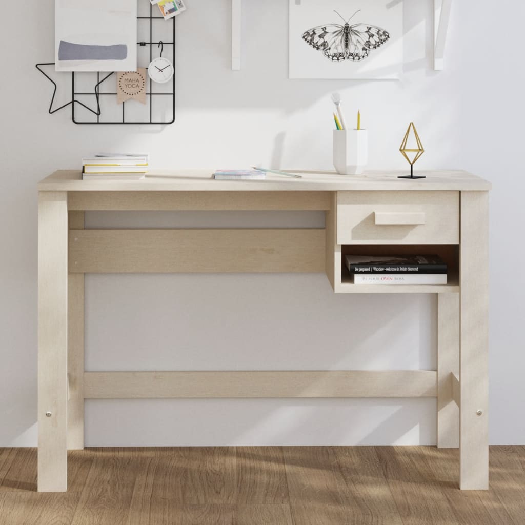 Stijlvol Bureau HAMAR van massief grenenhout in honingbruine kleur - 110x40x75 cm Bureaus | Creëer jouw Trendy Thuis | Gratis bezorgd & Retour | Trendy.nl