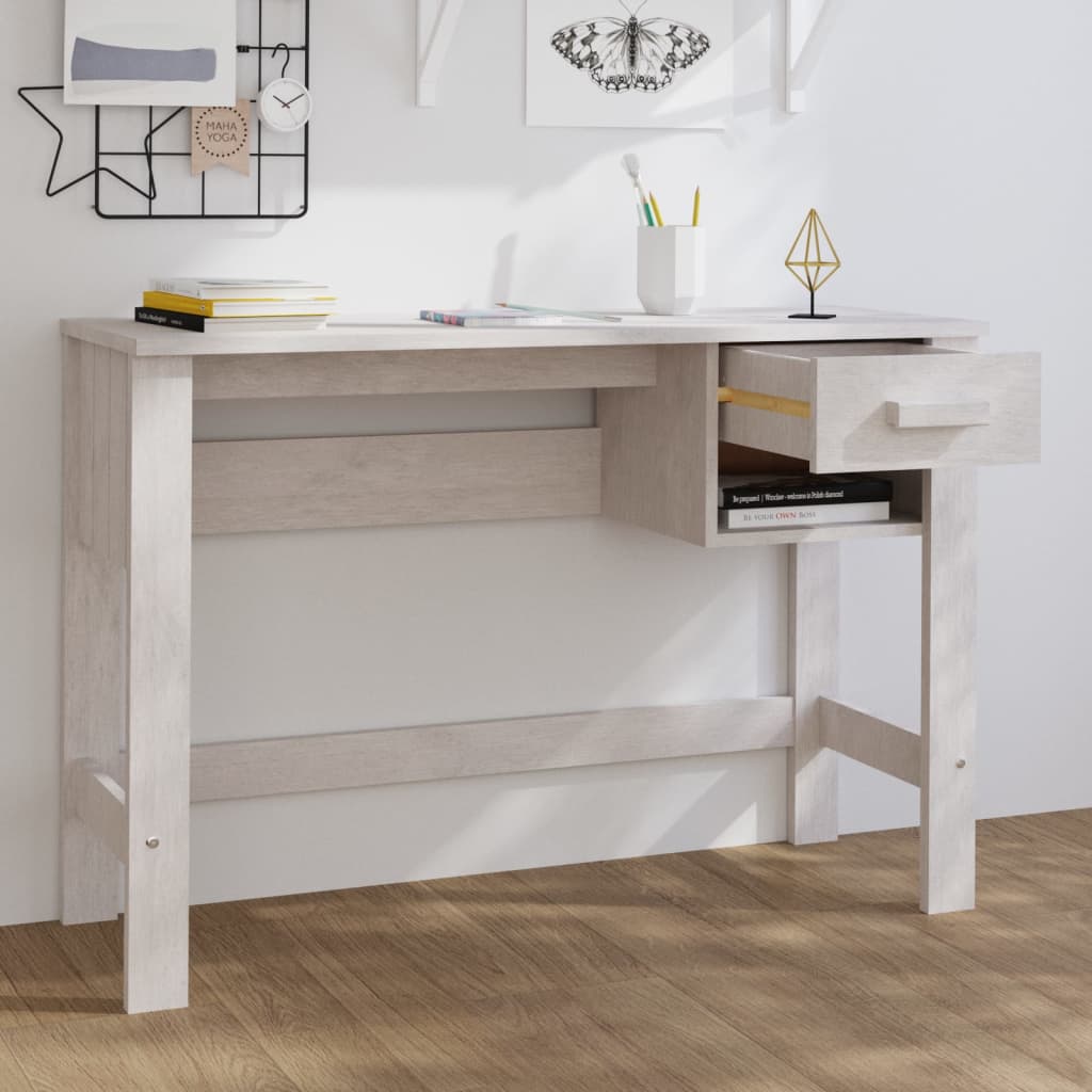 "Stijlvol bureau van massief grenenhout in wit - Bureau HAMAR, 110x40x75 cm" Bureaus | Creëer jouw Trendy Thuis | Gratis bezorgd & Retour | Trendy.nl