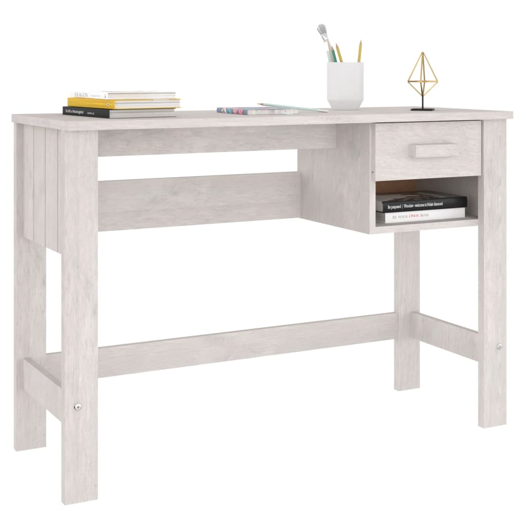 "Stijlvol bureau van massief grenenhout in wit - Bureau HAMAR, 110x40x75 cm" Bureaus | Creëer jouw Trendy Thuis | Gratis bezorgd & Retour | Trendy.nl