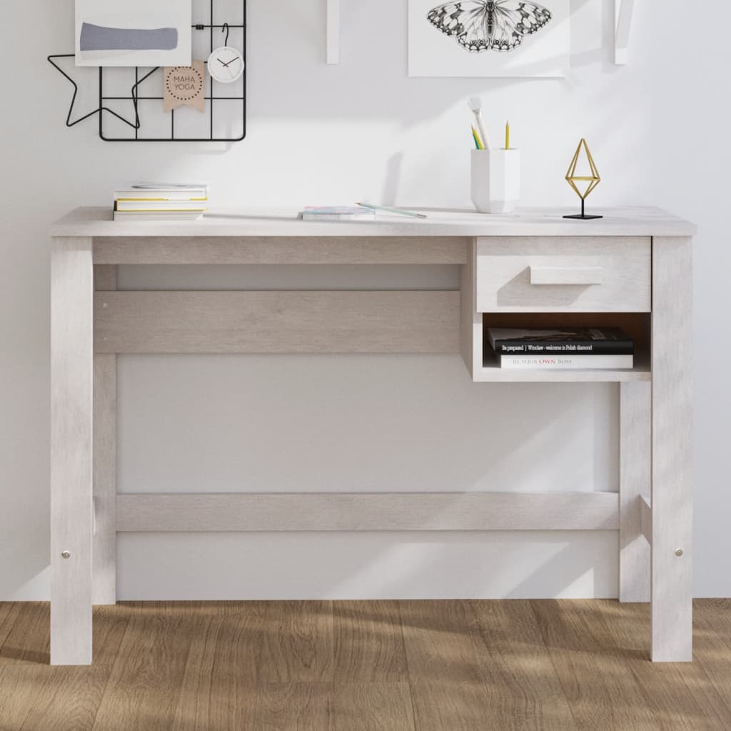 "Stijlvol bureau van massief grenenhout in wit - Bureau HAMAR, 110x40x75 cm" Bureaus | Creëer jouw Trendy Thuis | Gratis bezorgd & Retour | Trendy.nl