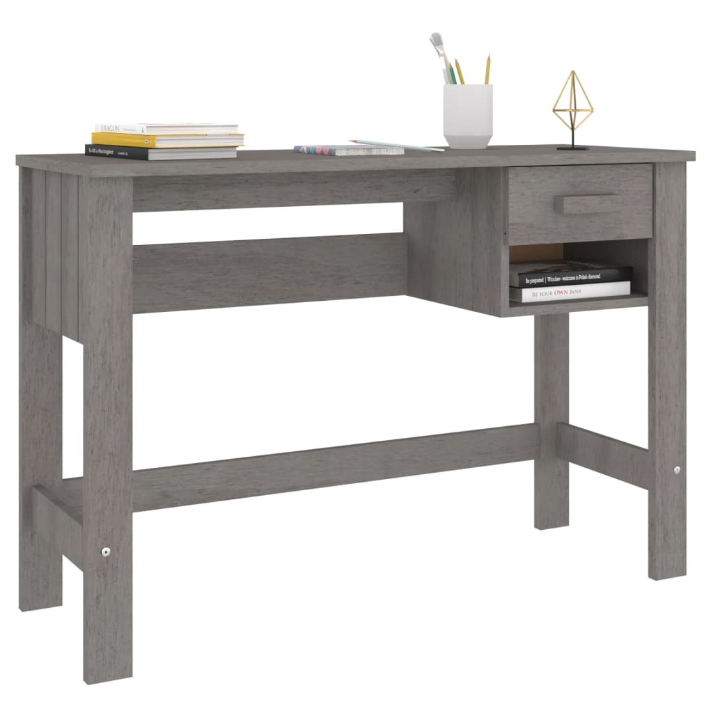 Moderne lichtgrijze bureau van massief grenenhout - HAMAR 110x40x75 cm Bureaus | Creëer jouw Trendy Thuis | Gratis bezorgd & Retour | Trendy.nl