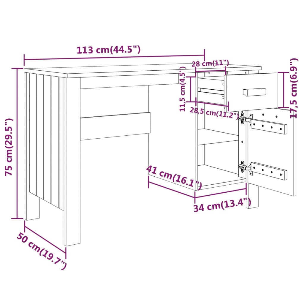 Prachtig Bureau HAMAR: 113x50x75 cm, vervaardigd uit hoogwaardig honingbruin massief grenenhout Bureaus | Creëer jouw Trendy Thuis | Gratis bezorgd & Retour | Trendy.nl