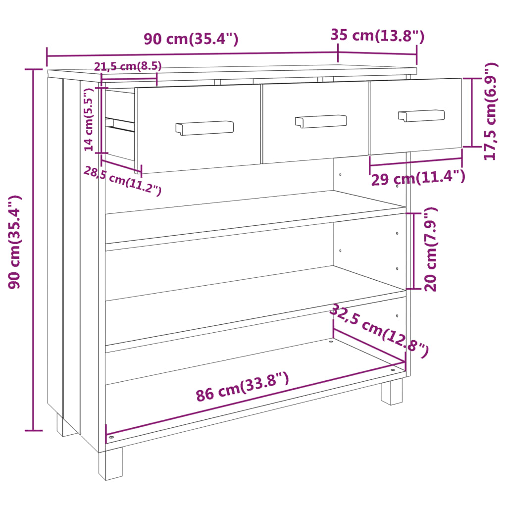 Wandtafel HAMAR 90x35x90 cm massief grenenhout wit Bijzettafels | Creëer jouw Trendy Thuis | Gratis bezorgd & Retour | Trendy.nl