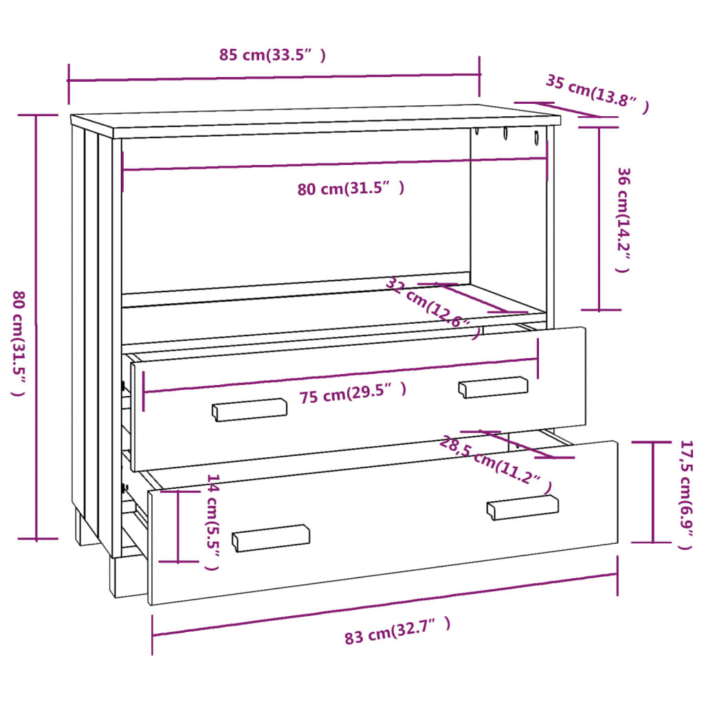 Dressoir HAMAR 85x35x80 cm massief grenenhout honingbruin Dressoirs & buffetkasten | Creëer jouw Trendy Thuis | Gratis bezorgd & Retour | Trendy.nl