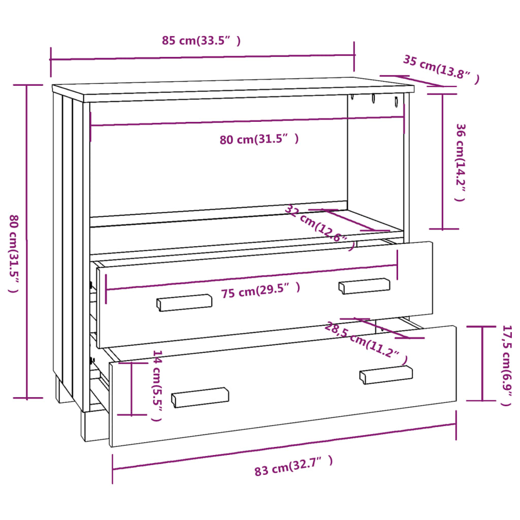 Dressoir HAMAR 85x35x80 cm massief grenenhout lichtgrijs Dressoirs & buffetkasten | Creëer jouw Trendy Thuis | Gratis bezorgd & Retour | Trendy.nl