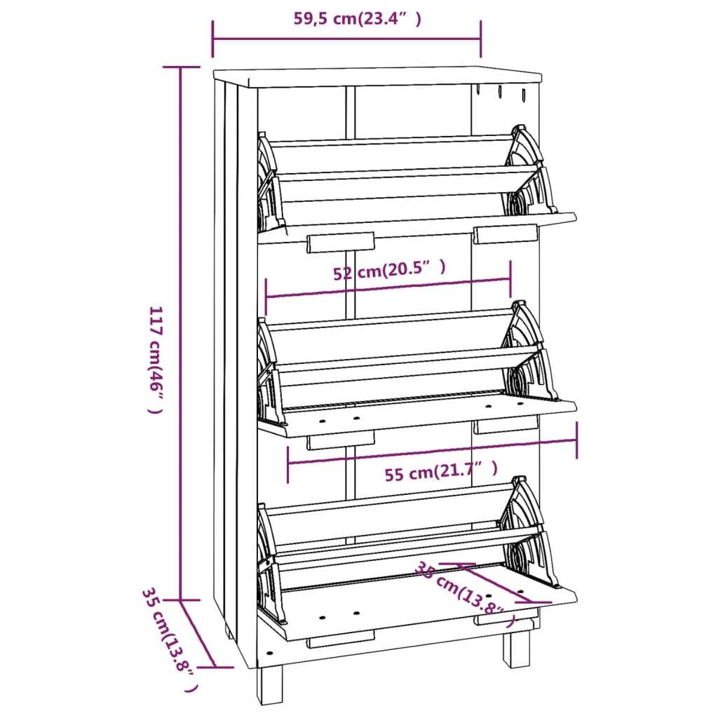 Schoenenkast HAMAR 59,5x35x117 cm grenenhout honingbruin Schoenenrekken | Creëer jouw Trendy Thuis | Gratis bezorgd & Retour | Trendy.nl