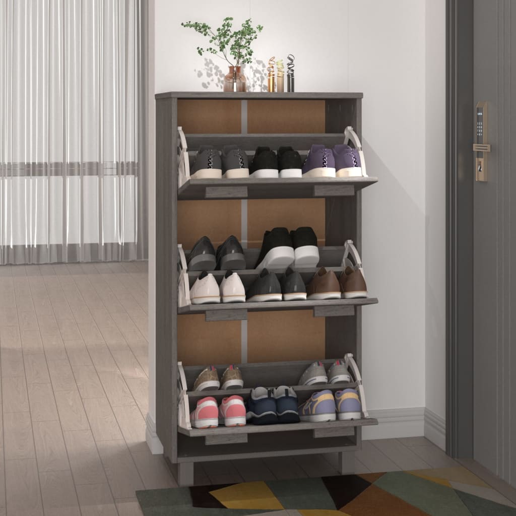 Schoenenkast HAMAR 59,5x35x117 cm massief grenenhout lichtgrijs Schoenenrekken | Creëer jouw Trendy Thuis | Gratis bezorgd & Retour | Trendy.nl