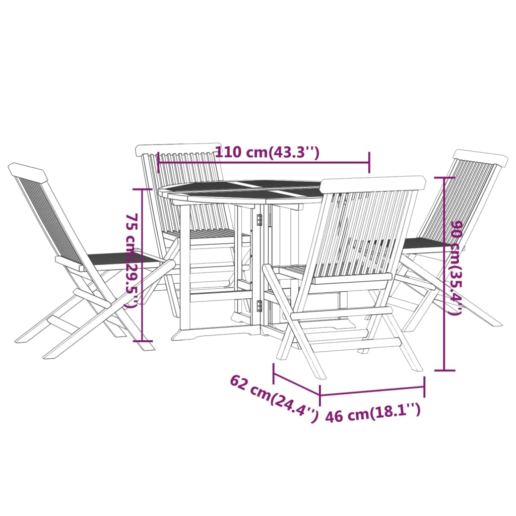 5-delige Tuinset inklapbaar massief teakhout Tuinsets | Creëer jouw Trendy Thuis | Gratis bezorgd & Retour | Trendy.nl