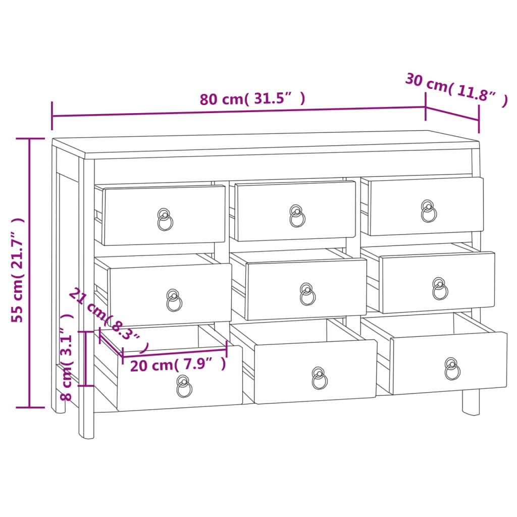 Ladekast 80x30x55 cm massief teakhout Commodes & ladekasten | Creëer jouw Trendy Thuis | Gratis bezorgd & Retour | Trendy.nl