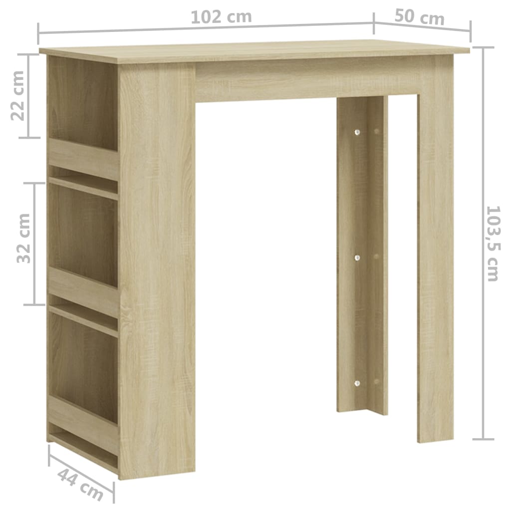 Bartafel met opbergrek 102x50x103,5cm bewerkt hout sonoma eiken Eettafels | Creëer jouw Trendy Thuis | Gratis bezorgd & Retour | Trendy.nl