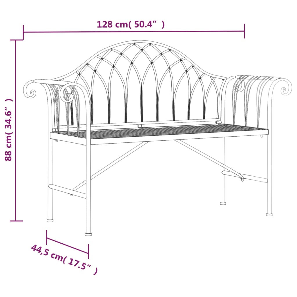 Tuinbank 2-zits 128 cm staal zwart Tuinbanken | Creëer jouw Trendy Thuis | Gratis bezorgd & Retour | Trendy.nl