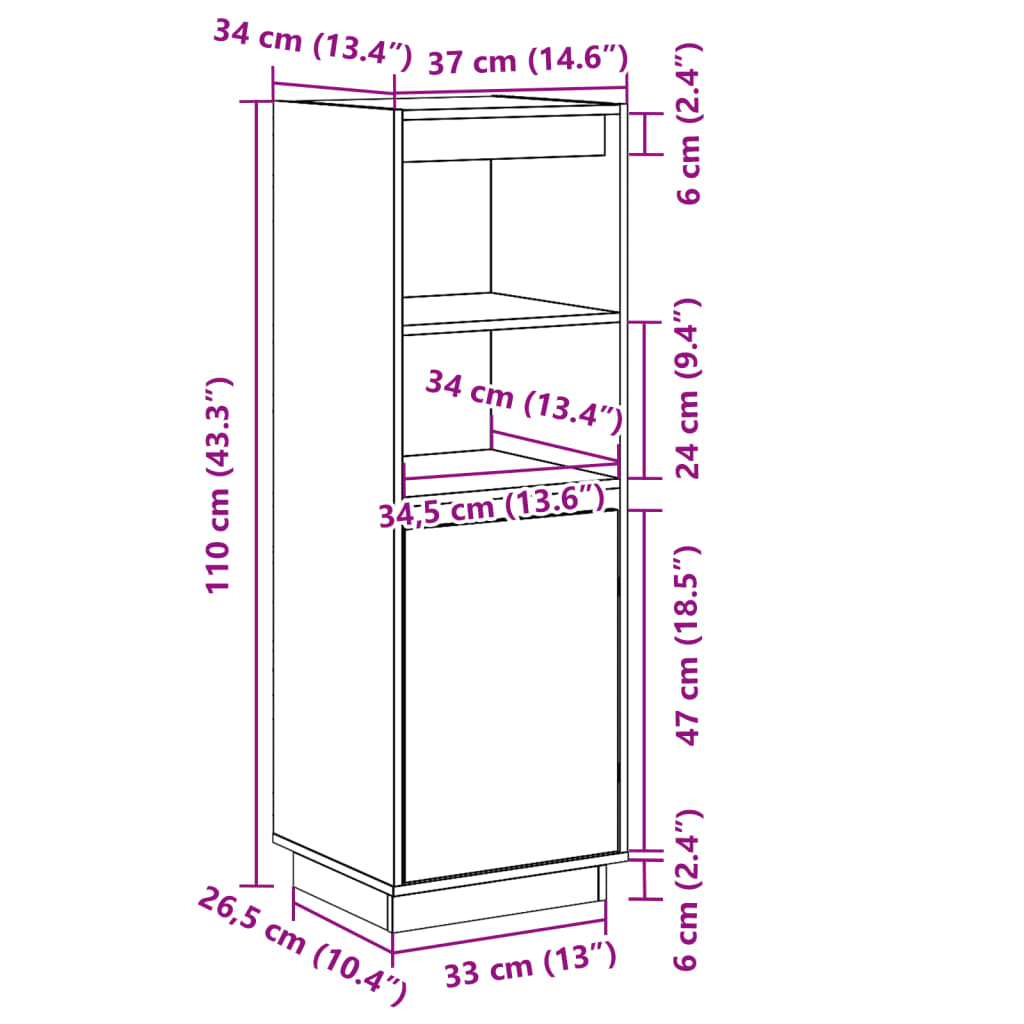 Hoge kast 37x34x110 cm massief grenenhout Dressoirs & buffetkasten | Creëer jouw Trendy Thuis | Gratis bezorgd & Retour | Trendy.nl