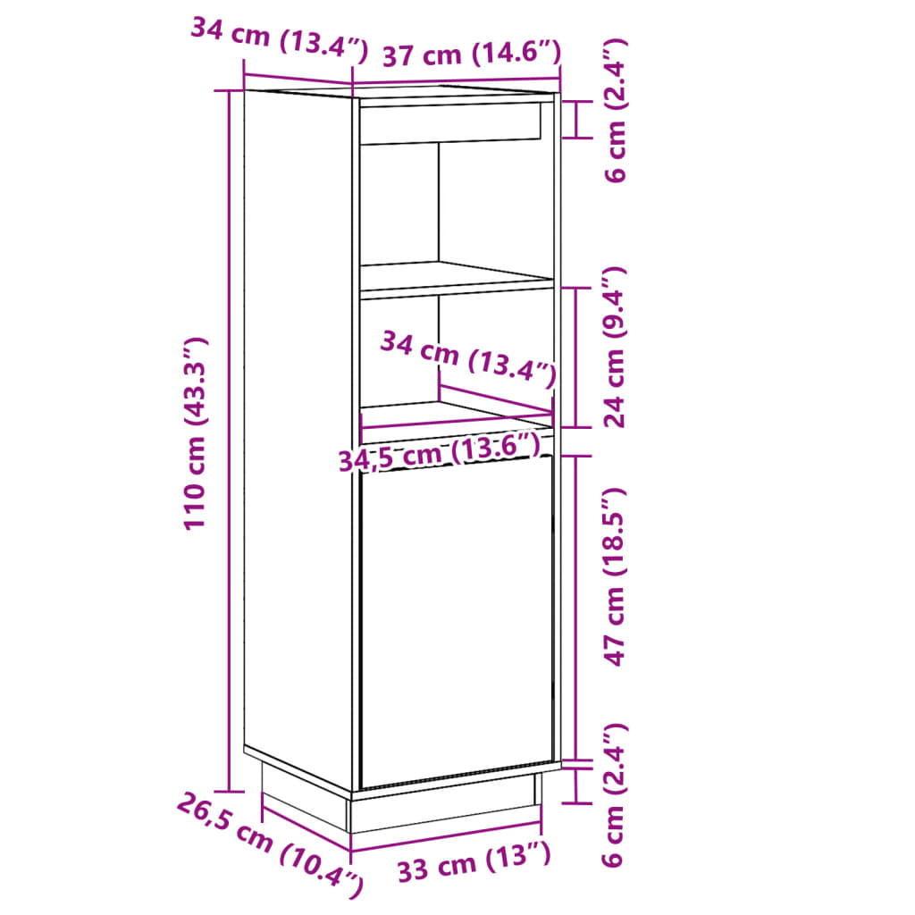 Hoge kast 37x34x110 cm massief grenenhout wit Dressoirs & buffetkasten | Creëer jouw Trendy Thuis | Gratis bezorgd & Retour | Trendy.nl