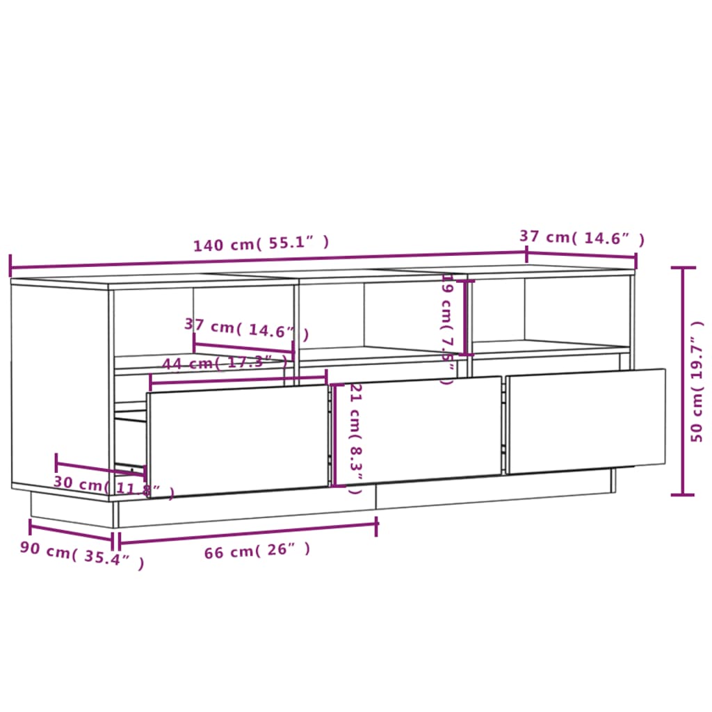 Tv-meubel 140x37x50 cm massief grenenhout wit Tv-meubels | Creëer jouw Trendy Thuis | Gratis bezorgd & Retour | Trendy.nl