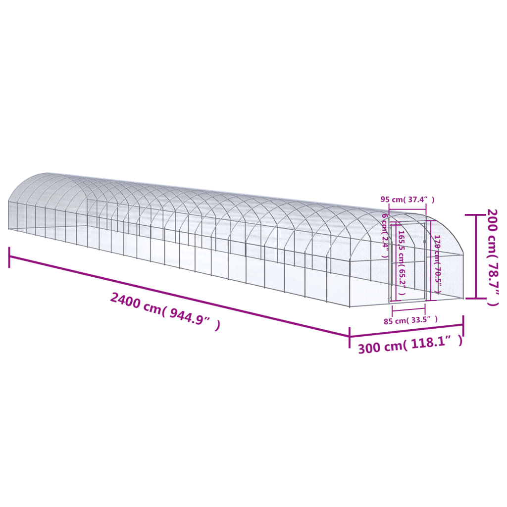 Kippenren 3x24x2 m gegalvaniseerd staal Kooien & hokken | Creëer jouw Trendy Thuis | Gratis bezorgd & Retour | Trendy.nl