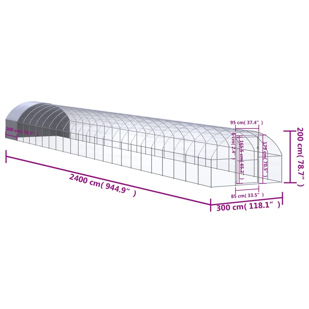 Kippenren 3x24x2 m gegalvaniseerd staal Kooien & hokken | Creëer jouw Trendy Thuis | Gratis bezorgd & Retour | Trendy.nl