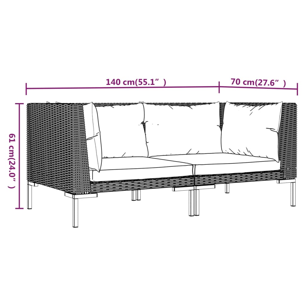 Tuinbanken 2 st met kussens halfrond poly rattan Modulaire tuinbanken | Creëer jouw Trendy Thuis | Gratis bezorgd & Retour | Trendy.nl