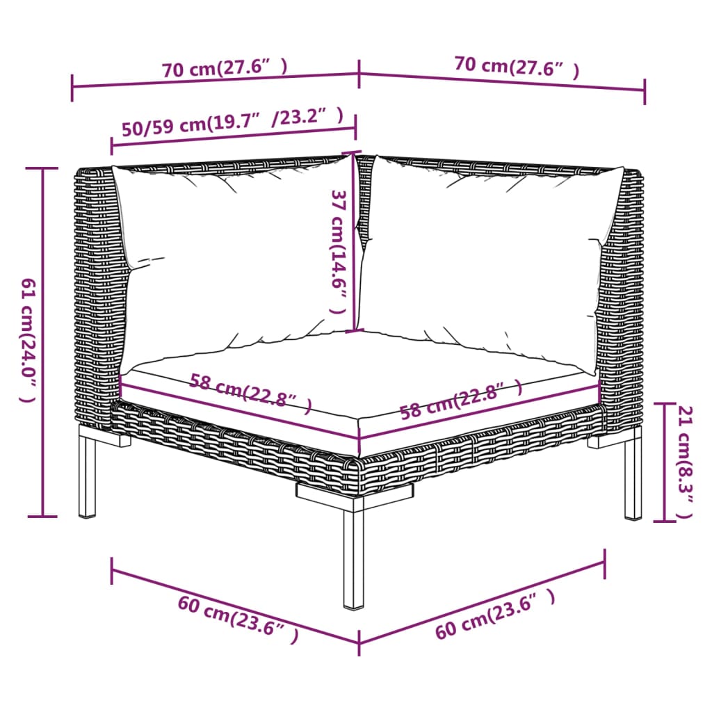 Tuinbanken 2 st met kussens halfrond poly rattan Modulaire tuinbanken | Creëer jouw Trendy Thuis | Gratis bezorgd & Retour | Trendy.nl