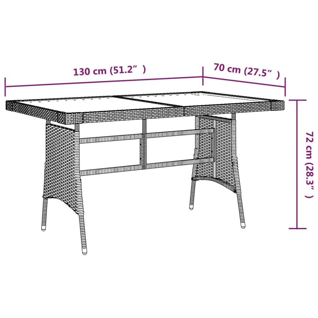 Tuintafel 130x70x72 cm poly rattan en massief acaciahout grijs