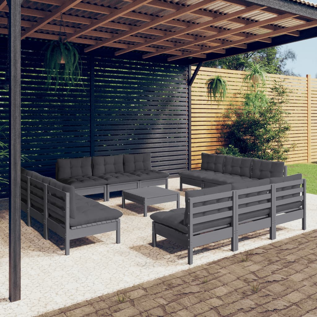 13-delige Loungeset met antracietkleurige kussens grenenhout Tuinsets | Creëer jouw Trendy Thuis | Gratis bezorgd & Retour | Trendy.nl