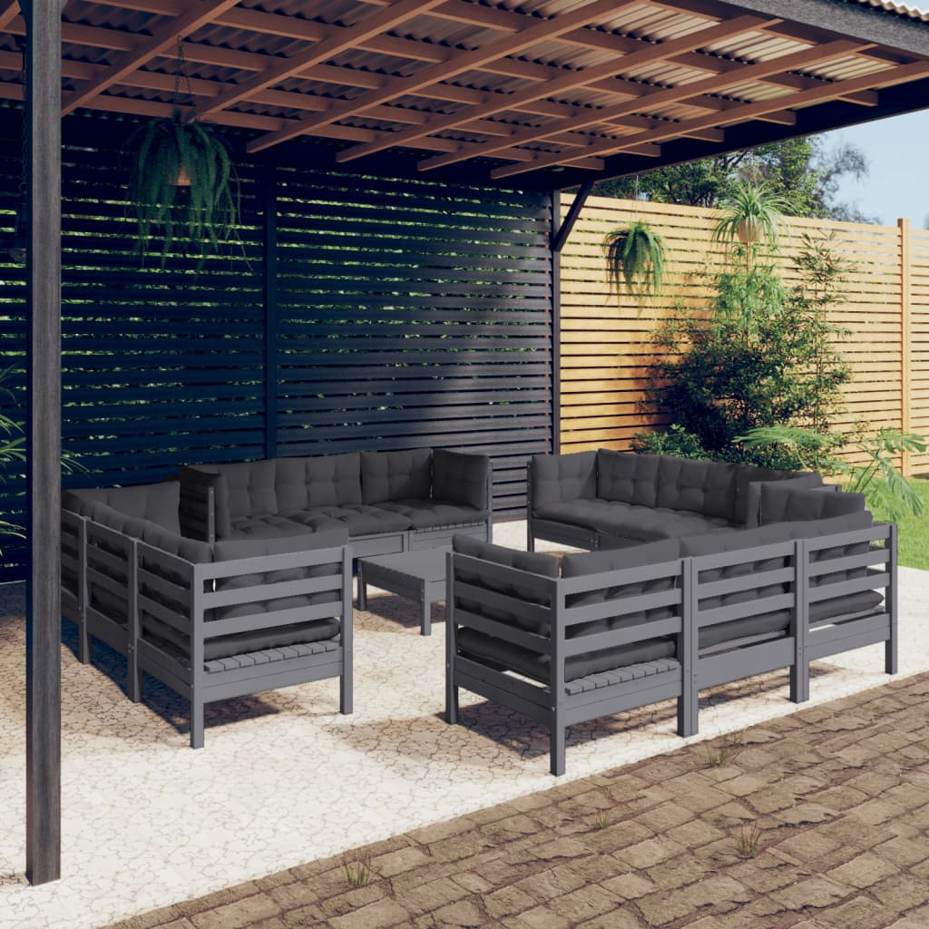 13-delige Loungeset met antracietkleurige kussens grenenhout Tuinsets | Creëer jouw Trendy Thuis | Gratis bezorgd & Retour | Trendy.nl