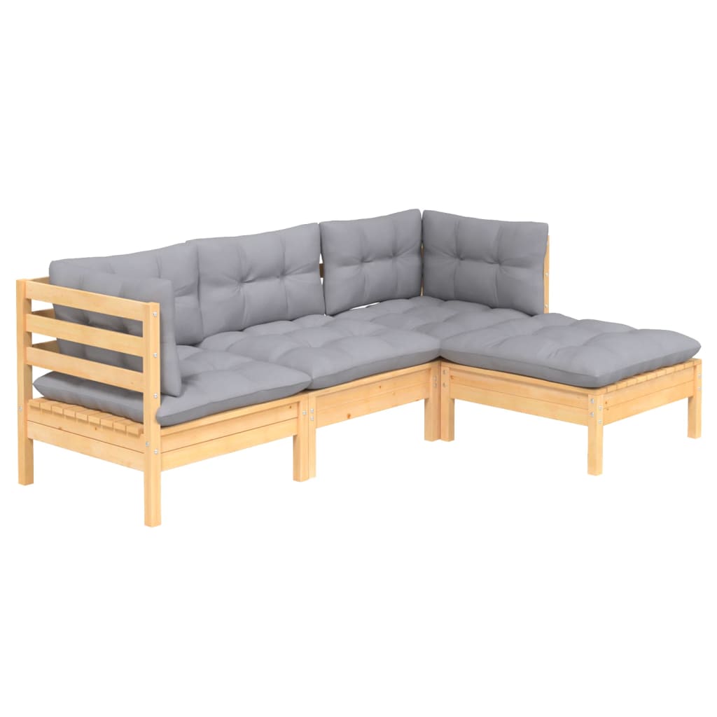 4-delige Loungeset met grijze kussens grenenhout Tuinsets | Creëer jouw Trendy Thuis | Gratis bezorgd & Retour | Trendy.nl