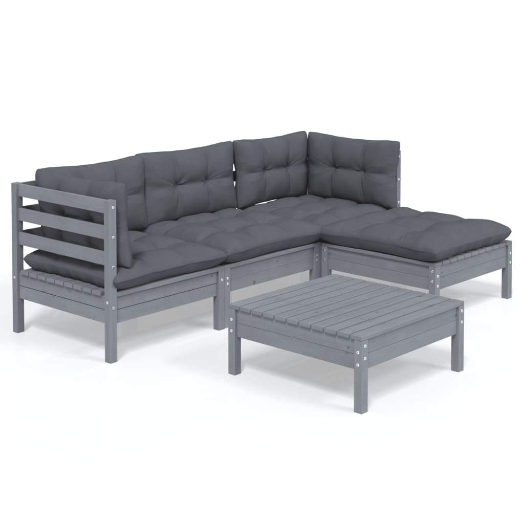 5-delige Loungeset met kussens grenenhout grijs Tuinsets | Creëer jouw Trendy Thuis | Gratis bezorgd & Retour | Trendy.nl