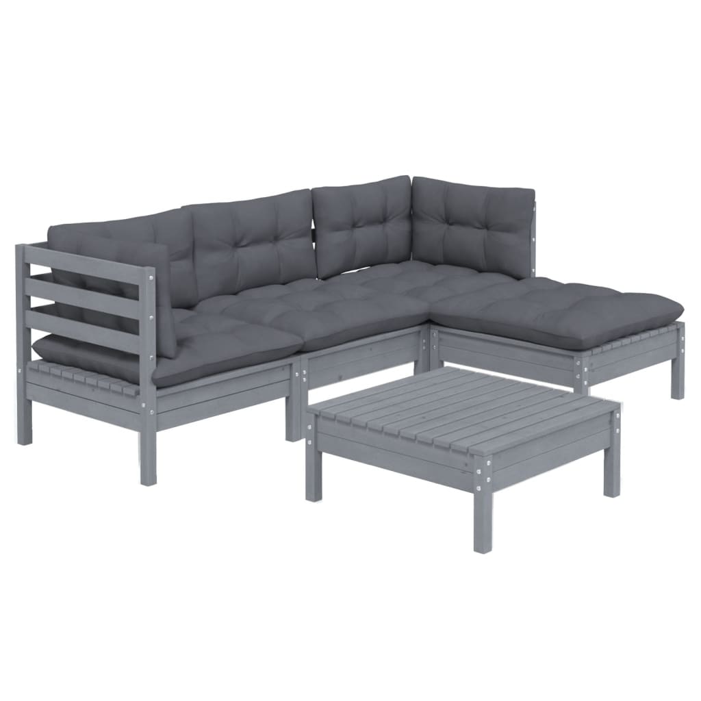 5-delige Loungeset met kussens grenenhout grijs Tuinsets | Creëer jouw Trendy Thuis | Gratis bezorgd & Retour | Trendy.nl