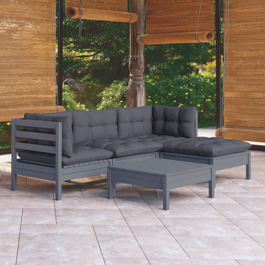 5-delige Loungeset met kussens grenenhout grijs Tuinsets | Creëer jouw Trendy Thuis | Gratis bezorgd & Retour | Trendy.nl