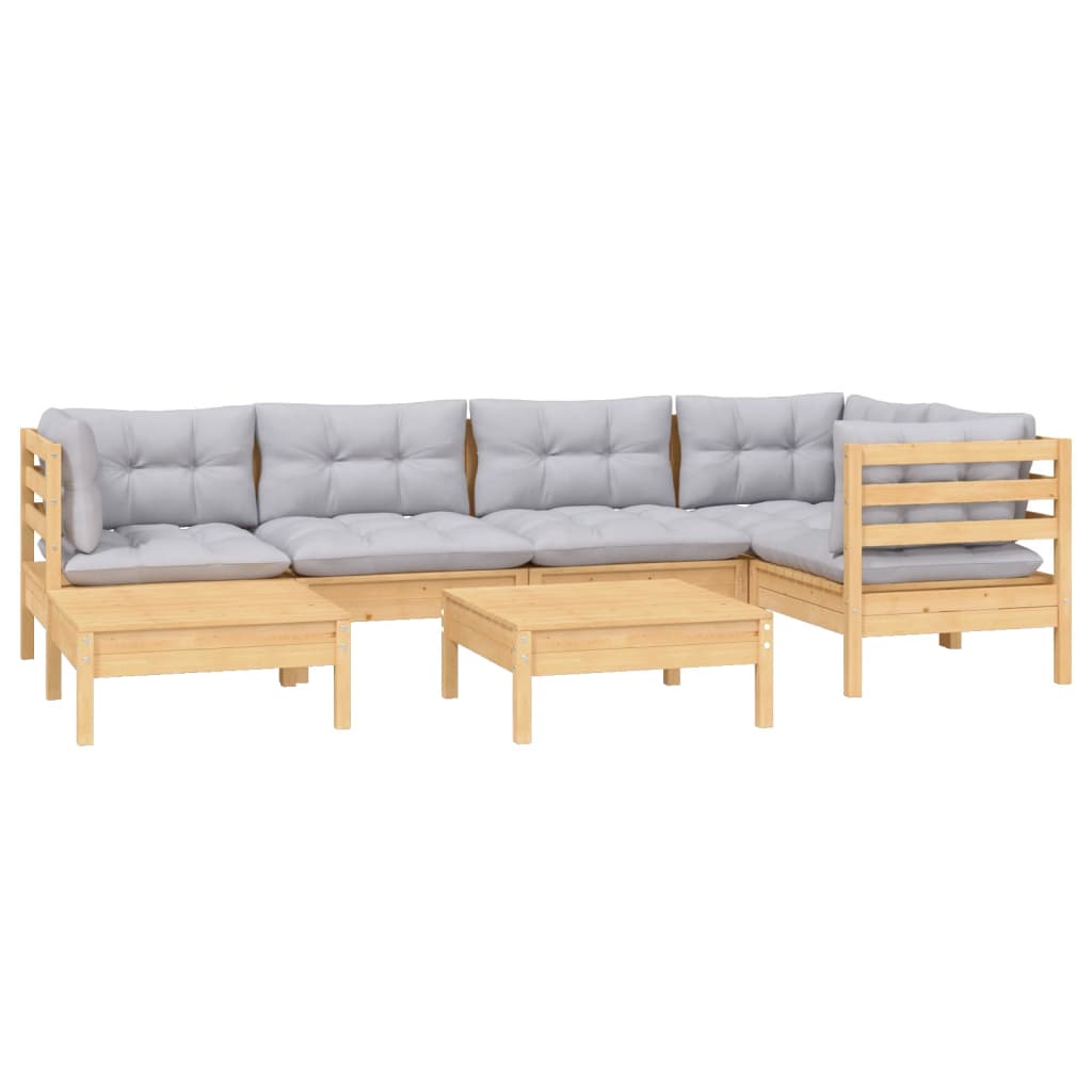 7-delige Loungeset met grijze kussens massief grenenhout Tuinsets | Creëer jouw Trendy Thuis | Gratis bezorgd & Retour | Trendy.nl