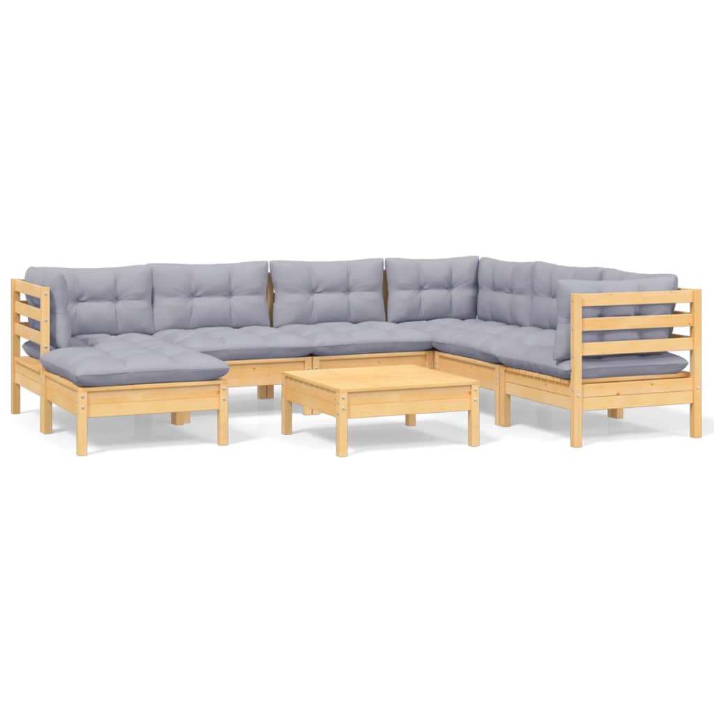 8-delige Loungeset met grijze kussens massief grenenhout Tuinsets | Creëer jouw Trendy Thuis | Gratis bezorgd & Retour | Trendy.nl