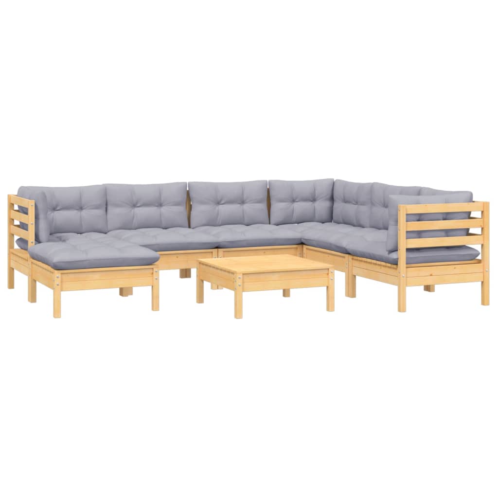 8-delige Loungeset met grijze kussens massief grenenhout Tuinsets | Creëer jouw Trendy Thuis | Gratis bezorgd & Retour | Trendy.nl