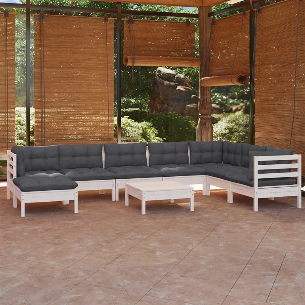 9-delige Loungeset met kussens massief grenenhout wit Tuinsets | Creëer jouw Trendy Thuis | Gratis bezorgd & Retour | Trendy.nl