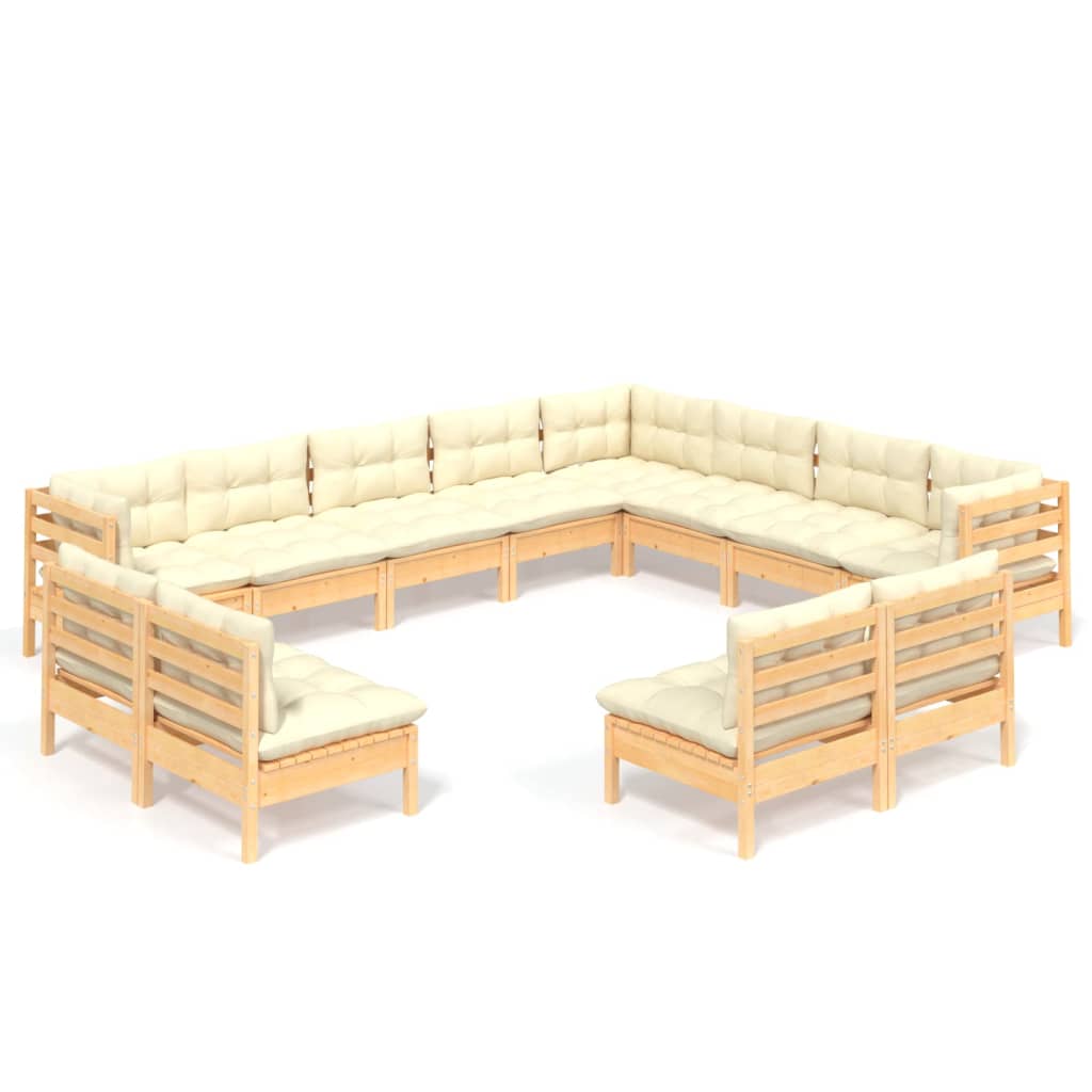 12-delige Loungeset met crèmekleurige kussens grenenhout Tuinsets | Creëer jouw Trendy Thuis | Gratis bezorgd & Retour | Trendy.nl