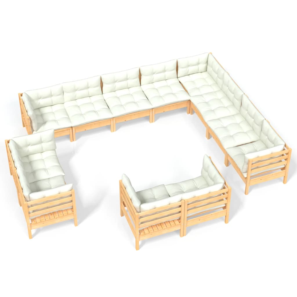 12-delige Loungeset met crèmekleurige kussens grenenhout Tuinsets | Creëer jouw Trendy Thuis | Gratis bezorgd & Retour | Trendy.nl