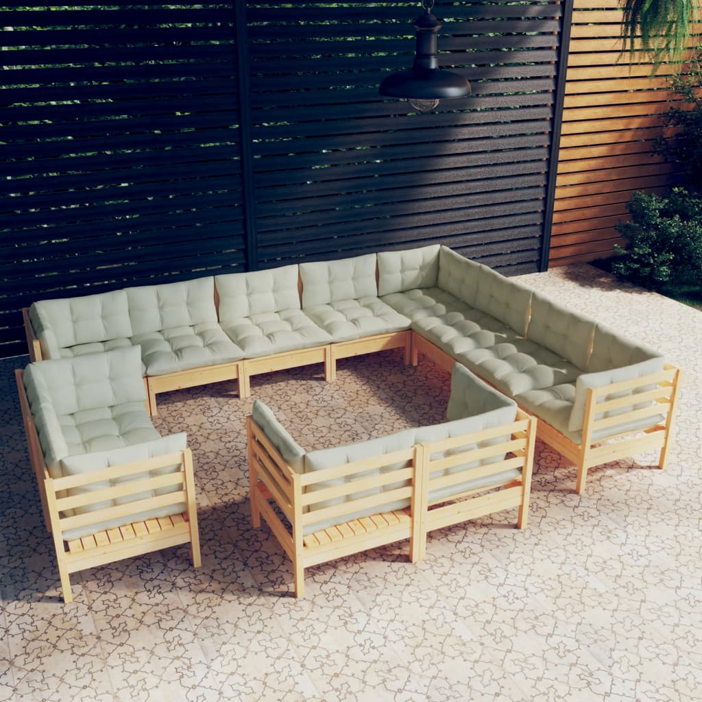 12-delige Loungeset met crèmekleurige kussens grenenhout Tuinsets | Creëer jouw Trendy Thuis | Gratis bezorgd & Retour | Trendy.nl