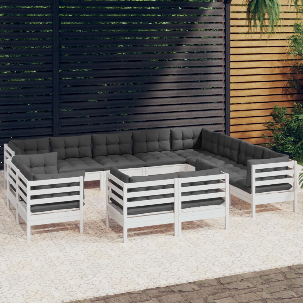 12-delige Loungeset met kussens massief grenenhout wit Tuinsets | Creëer jouw Trendy Thuis | Gratis bezorgd & Retour | Trendy.nl